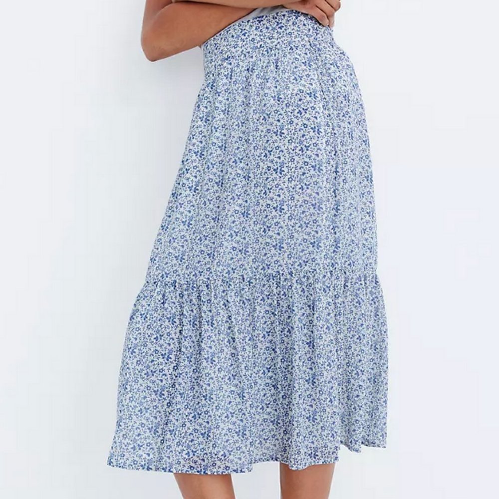 Madewell Tiered Peasant Midi Skirt in Climbing Floral Blue